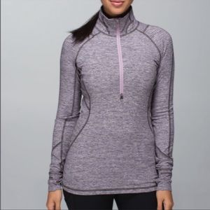 Lululemon Race Your Pace 1/2 Zip Sweater Hyper Stripe Mauvelous Heathered Black